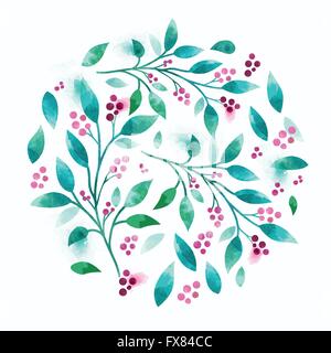 Vector Floral floral texturé Aquarelle. éléments avec baies roses. Vector illustration. Illustration de Vecteur