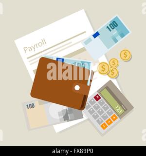 Traitement de la paie de l'argent de comptabilité salaires paiement symbole icône Calculatrice Illustration de Vecteur