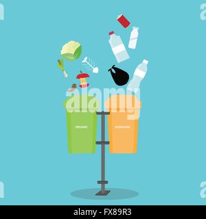 Poubelle recyclage inorganique organique séparer séparation bouteille séparée des déchets dégradables corbeille Illustration de Vecteur