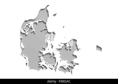 Le rendu 3D d'un Danemark carte sur fond blanc. Banque D'Images