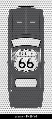 Un signe de route 66 sur une voiture gris avec des points noirs sur un fond blanc Banque D'Images