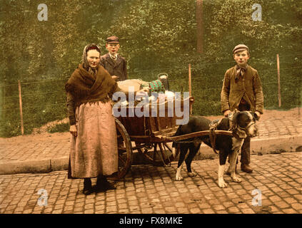 Les vendeurs de lait, Bruxelles, Belgique, Photochrome, vers 1900 Banque D'Images