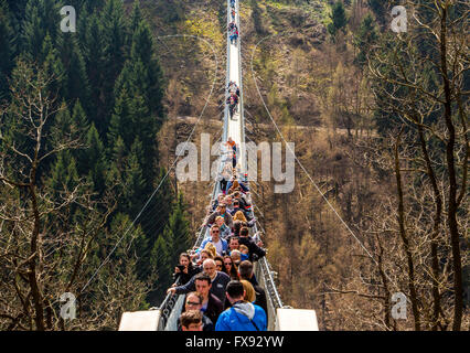 Suspension Bridge, Geierlay Sosberg entre villages et Mörsdorf, 360 mètres de longueur, le plus long pont suspendu de l'Allemagne Banque D'Images