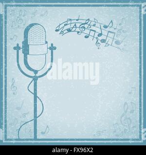 Microphone avec musique sur vintage background Illustration de Vecteur