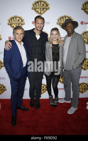 Las Vegas, NV, USA. 12 avr, 2016. Christophe Waltz, Alexander Skarsgard, Margot Robbie, Samuel L. Jackson. Warner Brothers Pictures présente la grande taille en 2016 CinemaCon au Colosseum du Caesars Palace. Crédit photo : MJT/AdMedia : Crédit Mjt/AdMedia/ZUMA/Alamy Fil Live News Banque D'Images