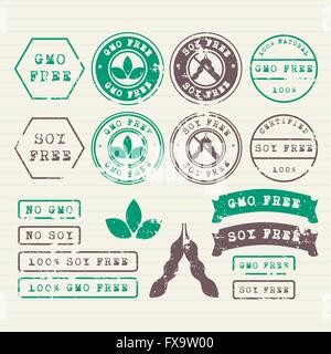 Soja OGM et des timbres gratuits mis Illustration de Vecteur
