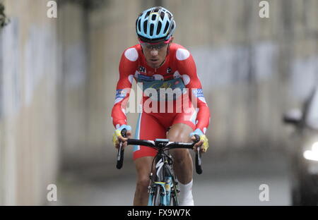 Eibar, Espagne, le 9 avril 2016, Diego Rosa au cours du temps, procès contre Eibar - Andrézieux-bouthéon du Tour du Pays Basque Banque D'Images