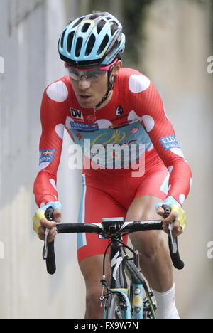 Eibar, Espagne, le 9 avril 2016, Diego Rosa au cours du temps, procès contre Eibar - Andrézieux-bouthéon du Tour du Pays Basque Banque D'Images