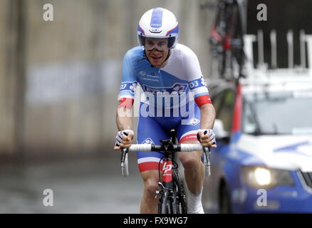 Eibar, Espagne, le 9 avril 2016 Sébastien Reichenbach au cours du temps, procès contre Eibar - Andrézieux-bouthéon du Tour du Pays Basque Banque D'Images