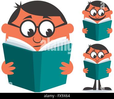 Man reading book. L'illustration est en 3 versions différentes. Illustration de Vecteur