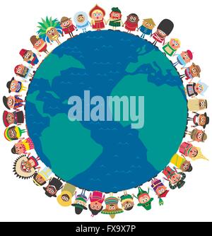 Les gens de partout dans le monde se tenant la main comme symbole d'unité. Illustration de Vecteur