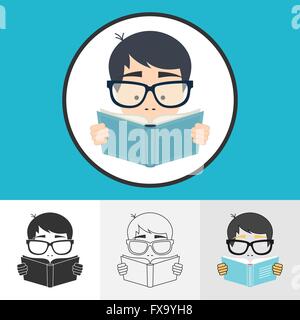 Vector illustration of school student reading book icons set pour votre conception Illustration de Vecteur