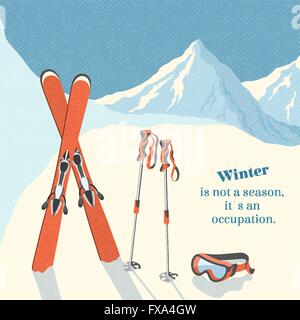 D'hiver Ski de fond de paysage de montagne Illustration de Vecteur