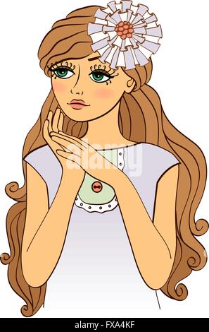 Belle belle fille avec les cheveux ondulés Illustration de Vecteur