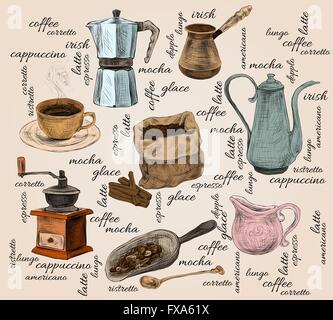 Jeu handdrawn café Vintage Illustration de Vecteur