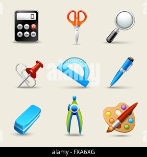 L'école réaliste Icons Set Illustration de Vecteur