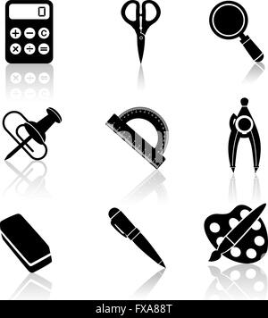 Black School Icons Set Illustration de Vecteur