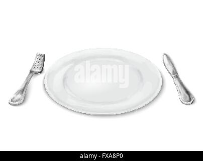 Plaque avec fourchette et couteau Illustration de Vecteur