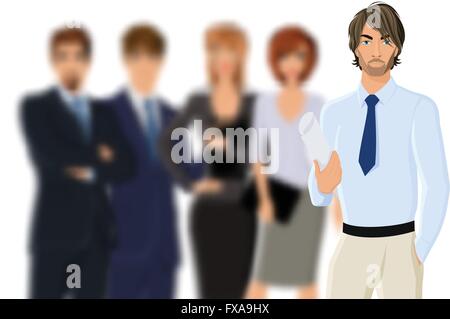 Portrait de jeune homme d'affaires avec l'équipe d'entreprise Illustration de Vecteur