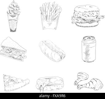 Ensemble d'icônes de fast food Illustration de Vecteur