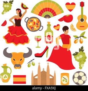 Jeu d’icônes d’Espagne Illustration de Vecteur