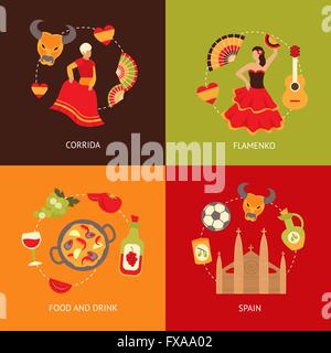 Espagne composition icônes set Illustration de Vecteur