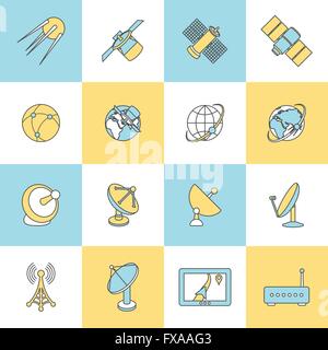 Télévision par satellite icônes de ligne Illustration de Vecteur