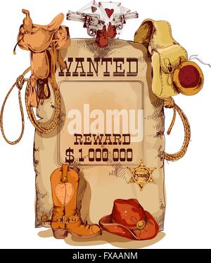 Voulaient que l'ouest vintage poster Illustration de Vecteur