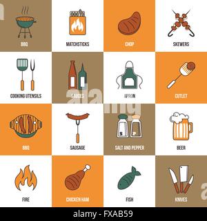 Icônes de la ligne de BBQ Illustration de Vecteur