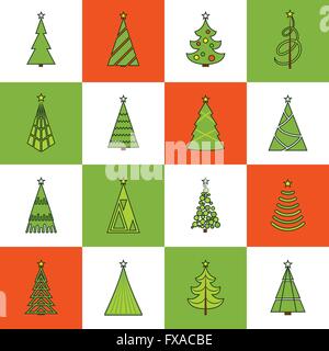 Arbre de Noël icônes de ligne de télévision Illustration de Vecteur