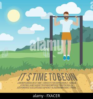 L'homme sur barre de traction, les affiches de remise en forme Illustration de Vecteur