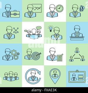 Icônes d'affaires et de gestion ligne plate Illustration de Vecteur