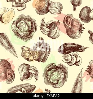 Modèle sans couture croquis Légumes Illustration de Vecteur