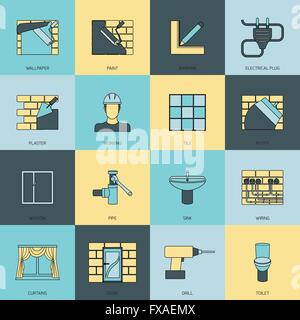 Accueil icônes réparation télévision ligne set Illustration de Vecteur