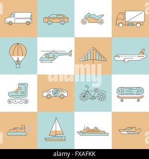 Icônes de transport télévision ligne set Illustration de Vecteur