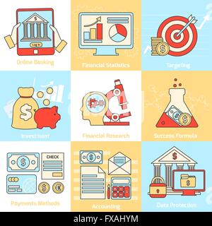 Les concepts financiers définir ligne plate Illustration de Vecteur