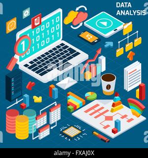 Isométrique de l'analyse des données Illustration de Vecteur