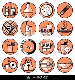 Icônes des aliments mis en ligne Illustration de Vecteur