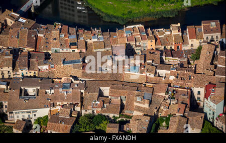 Vue aérienne, Appel, quartier juif de Gérone sur la rivière Onyar, aperçu de la ville de Gérone, Gérone, Costa Brava, Catalogne, Banque D'Images
