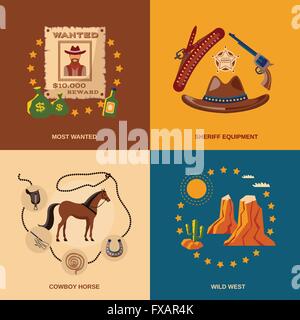 Icônes Cowboy télévision Illustration de Vecteur