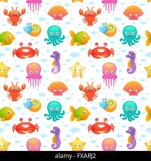 Les animaux de la mer joli motif transparent Illustration de Vecteur