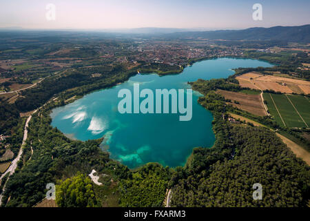 Vue aérienne, aperçu de la ville de Banyoles Banyoles lac Banyoles, Costa Brava, Catalogne, Espagne, Europe, vue aérienne, Banque D'Images