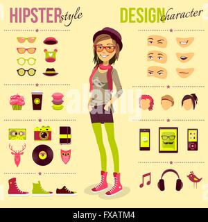 Hipster Girl Set Illustration de Vecteur