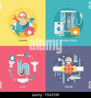 La composition des icônes plomberie télévision Illustration de Vecteur