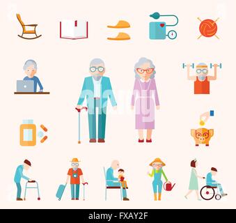 Vie Senior Télévision Icons Illustration de Vecteur