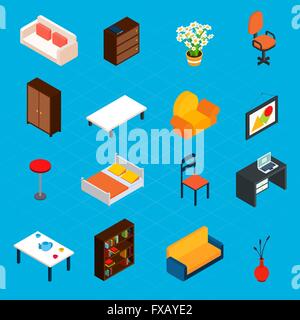 Icônes d'intérieur isométrique Illustration de Vecteur