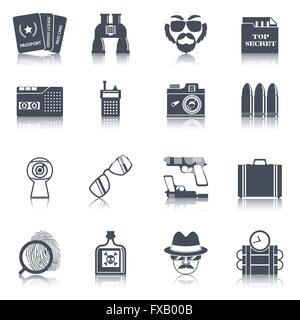 Gadgets espion black icons set Illustration de Vecteur