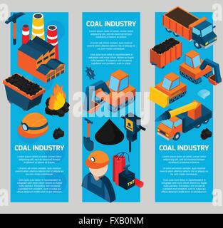 L'industrie du charbon bannières isométrique Illustration de Vecteur