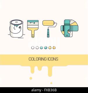 Construction coloriage télévision icons set vector Illustration de Vecteur