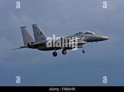 F-15E Eagle, 492th FS, Madhatters, 48e FW, atterrissage à l'USAFE RAF Lakenheath Banque D'Images